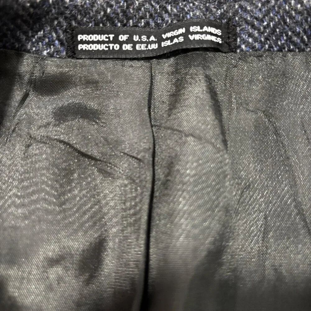 Vintage 100% Shetland Wool Tweed Blazer Jacket Mens 42L‎ Gray Blue Herringbone